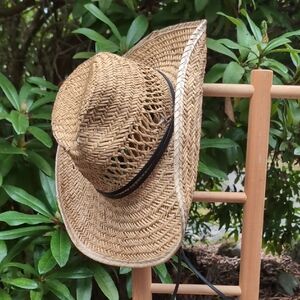 Woven Wicker Cowboy Cowgirl Hat W/ LeatherTie